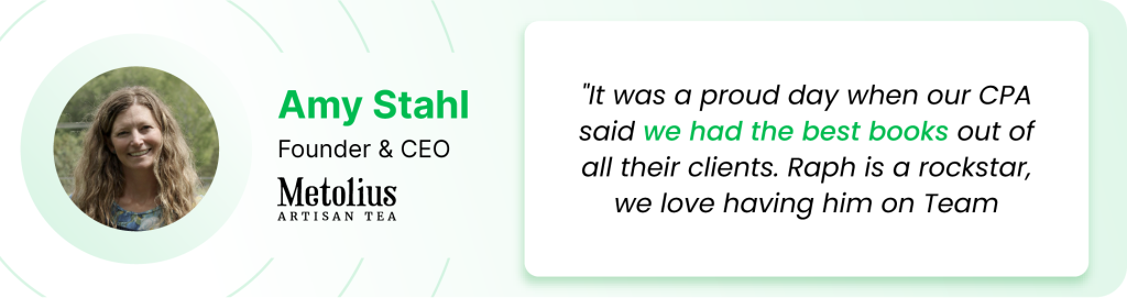 Customer testimonial about e-commerce bookkeeping services.