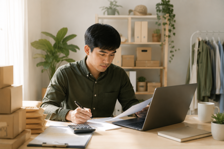 Accountant reviewing financial records for offshore accounting services.