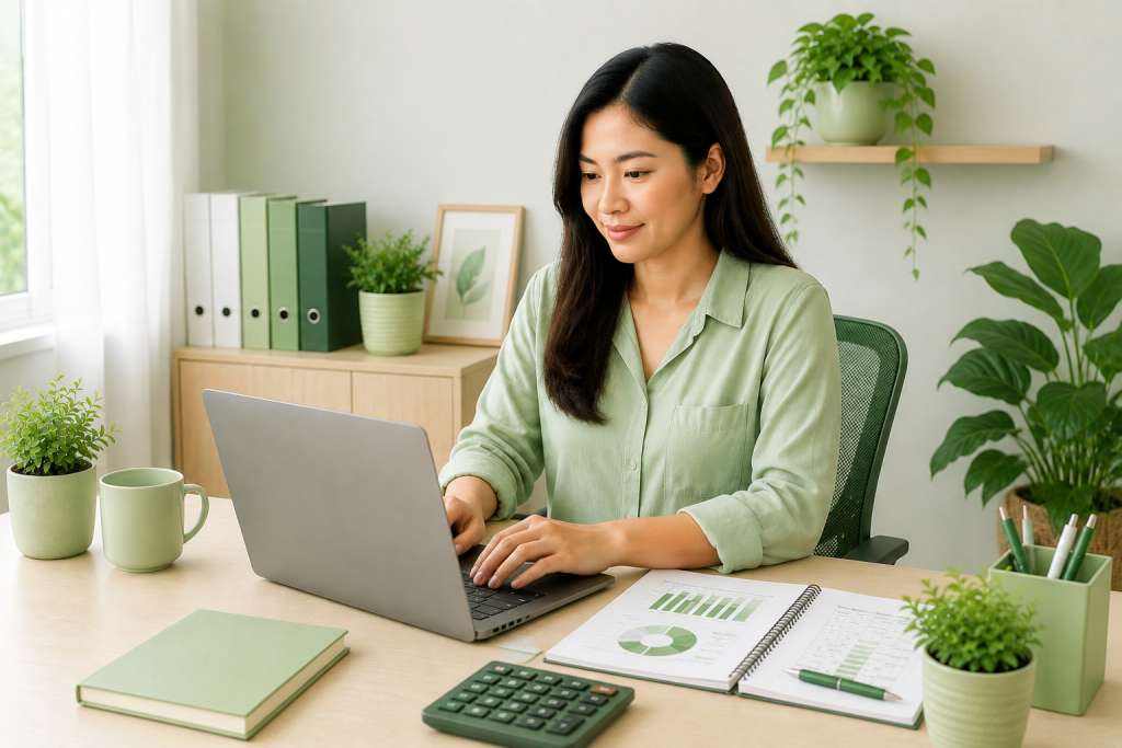 Business owner managing finances with outsourced bookkeeping support and up-to-date financial reports.
