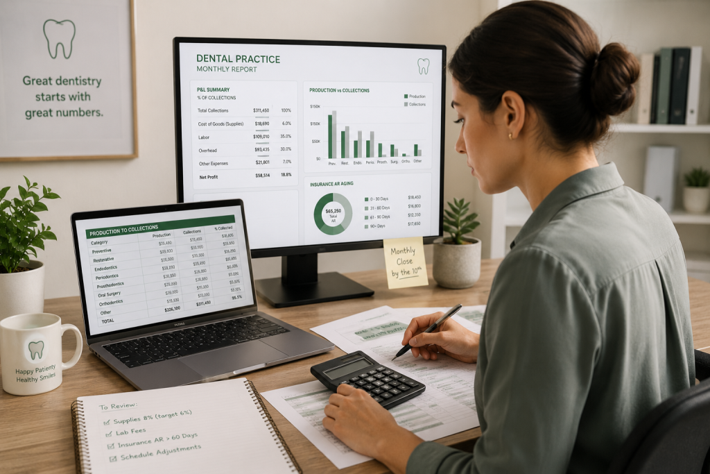 Bookkeeping for dental practices monthly report.