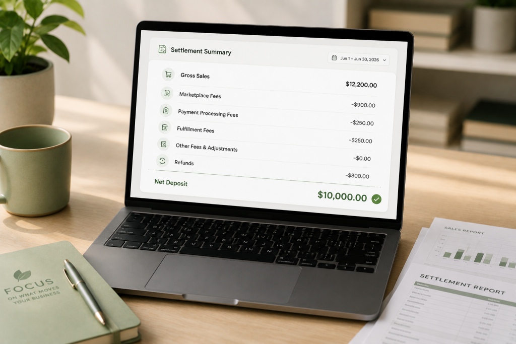 Ecommerce financial reports and bookkeeping dashboard.