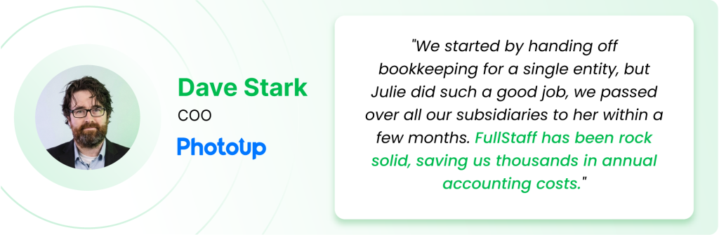 Small business bookkeeping services testimonial highlighting cost savings and dedicated accounting support.