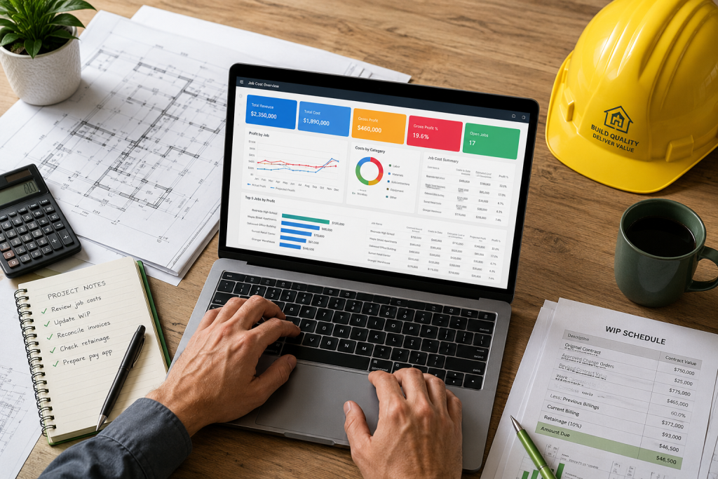 Construction bookkeeping services job cost dashboard