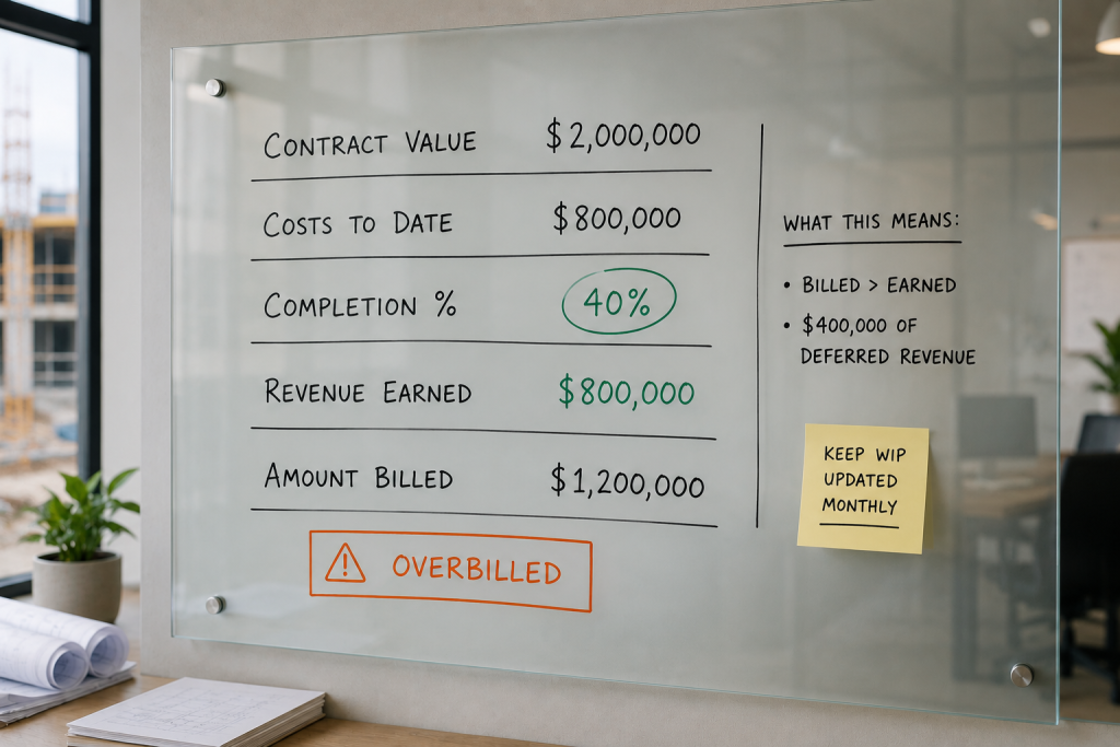 Construction job costing WIP schedule example.
