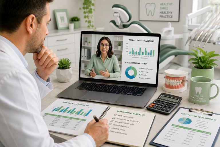 Virtual consultation for dental bookkeeping services.