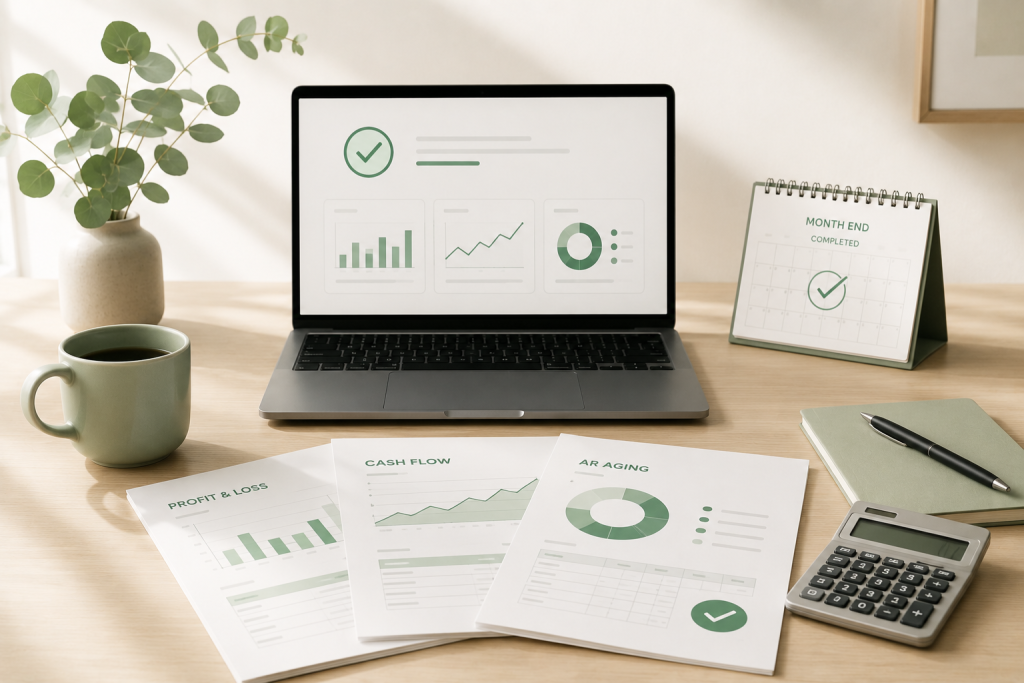 Financial dashboard and reports used for offshore accounting services.