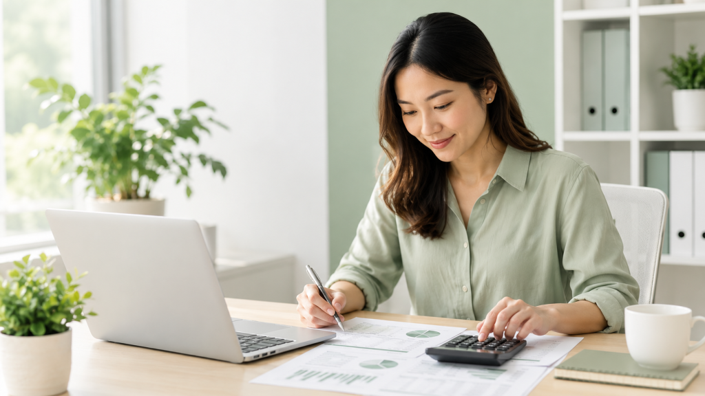 Professional bookkeeper reviewing financial reports.