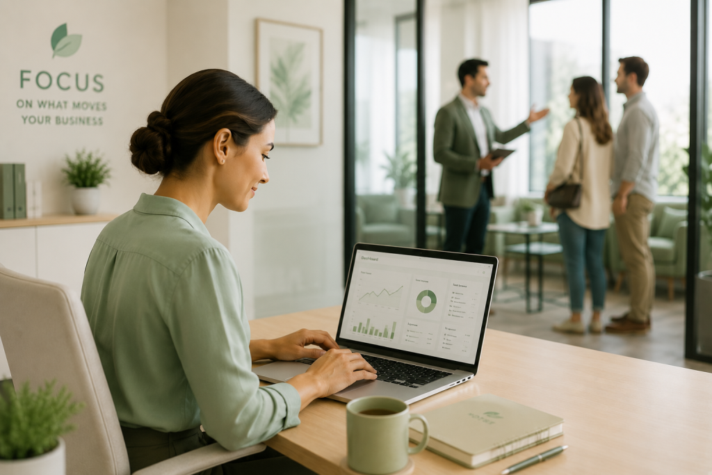 Bookkeeper managing financial records for a real estate business.