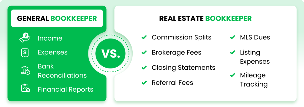 Bookkeeping service for real estate agents vs general bookkeeping comparison